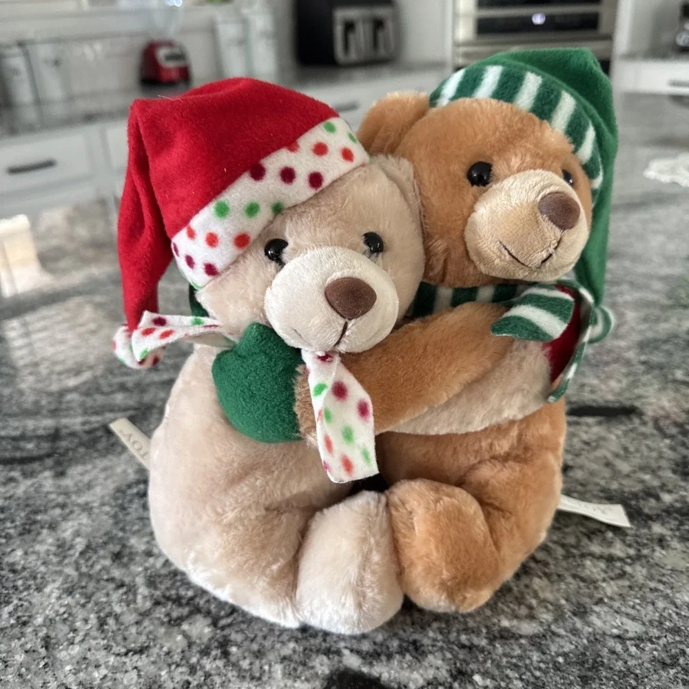 Vintage Caltoy 10in Hugging Christmas Teddy Bears Plush Stuffed Animal Rare 90s